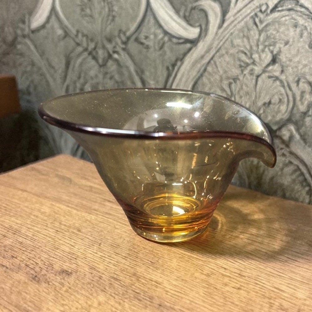Viking Glass Amber Candy Dish, Vintage Mid Century Modern Decor, Chip & Dip Bowl